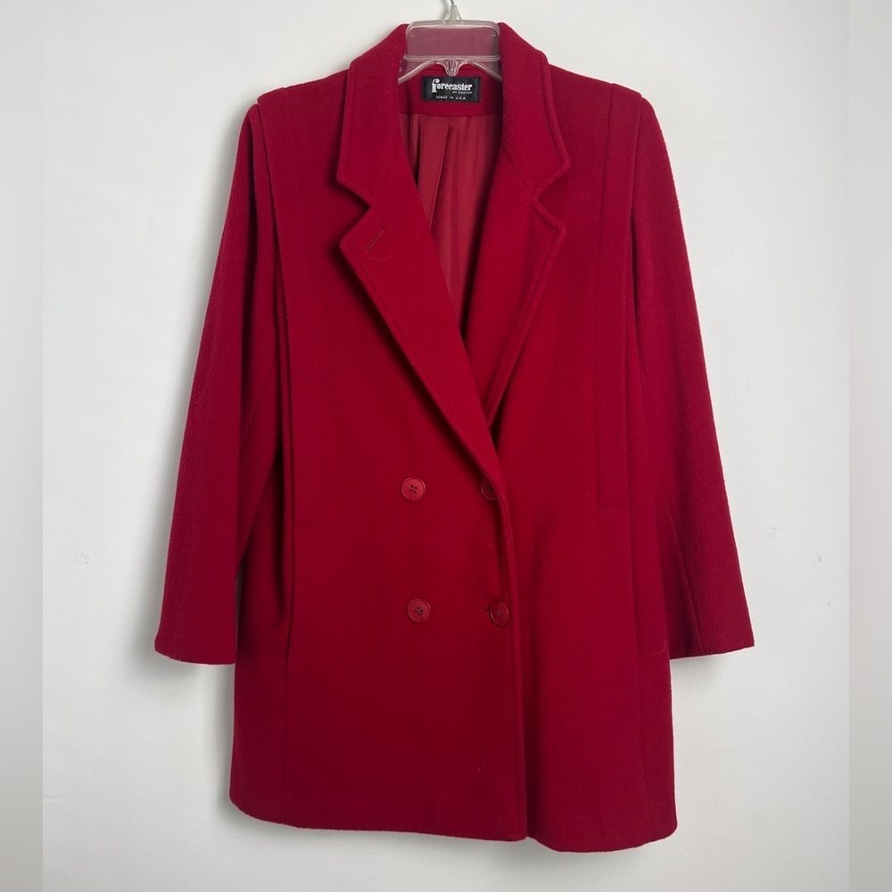 Vintage Forecaster Of Boston Red Wool Blend Double Breasted Mid Length Coat 9/10